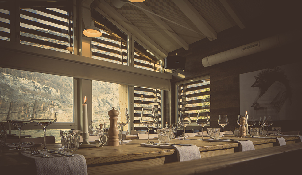 The superb Ferdinand restaurant part of the Cervo complex in Zermatt 
